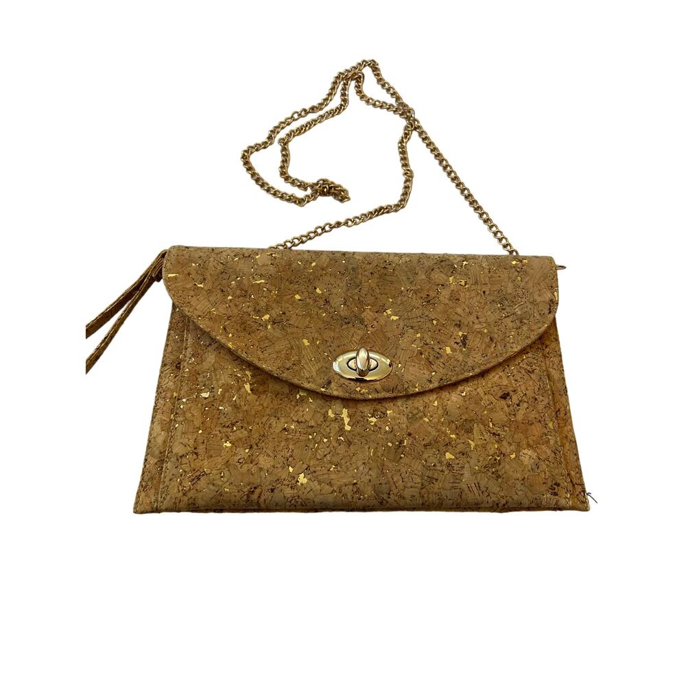 Street Level Womens Cork Paint Splatter Twist Lock Crossbody Bag Brown